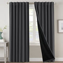 PrimeBeau 100% Blackout Curtains with Black Liner Back Tab Top, 2 Panels (52 Series)