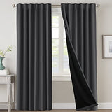 PrimeBeau 100% Blackout Curtains with Black Liner Back Tab Top, 2 Panels (52 Series)