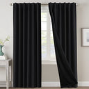PrimeBeau 100% Blackout Curtains with Black Liner Back Tab Top, 2 Panels (52 Series)