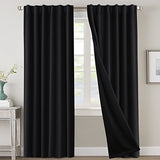 PrimeBeau 100% Blackout Curtains with Black Liner Back Tab Top, 2 Panels (52 Series)