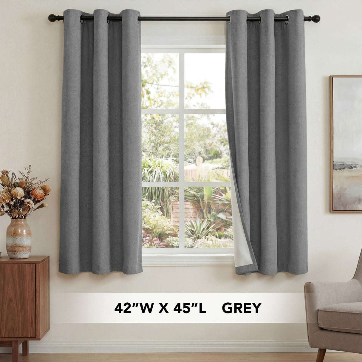 H.Versailtex Linen Blackout Thermal Insulated White Liner Grommet Top Small Window Curtains