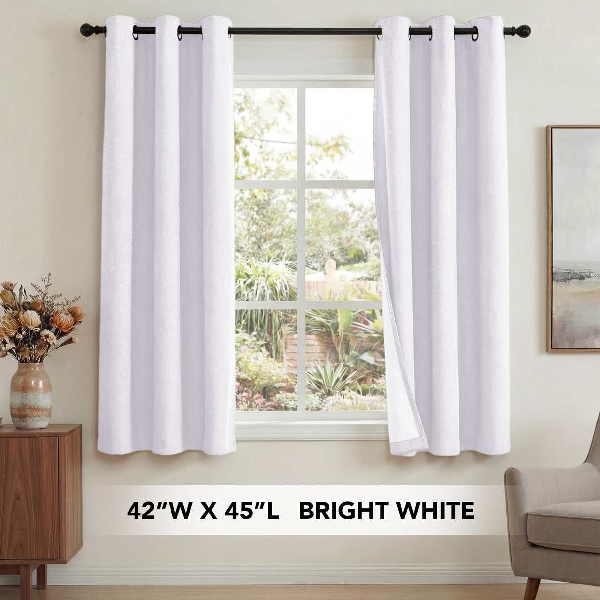 H.Versailtex Linen Blackout Thermal Insulated White Liner Grommet Top Small Window Curtains