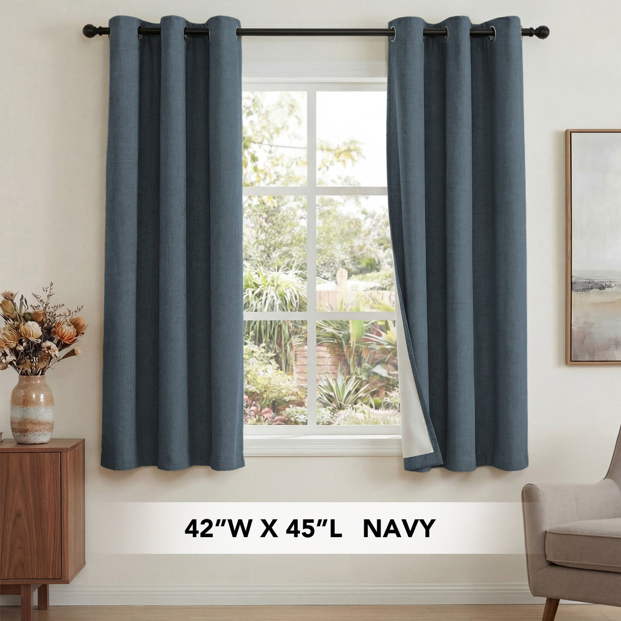 H.Versailtex Linen Blackout Thermal Insulated White Liner Grommet Top Small Window Curtains
