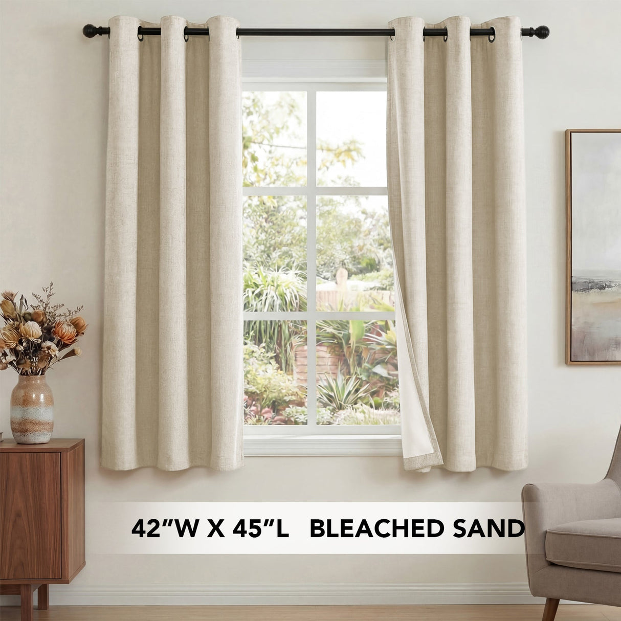 H.Versailtex Linen Blackout Thermal Insulated White Liner Grommet Top Small Window Curtains