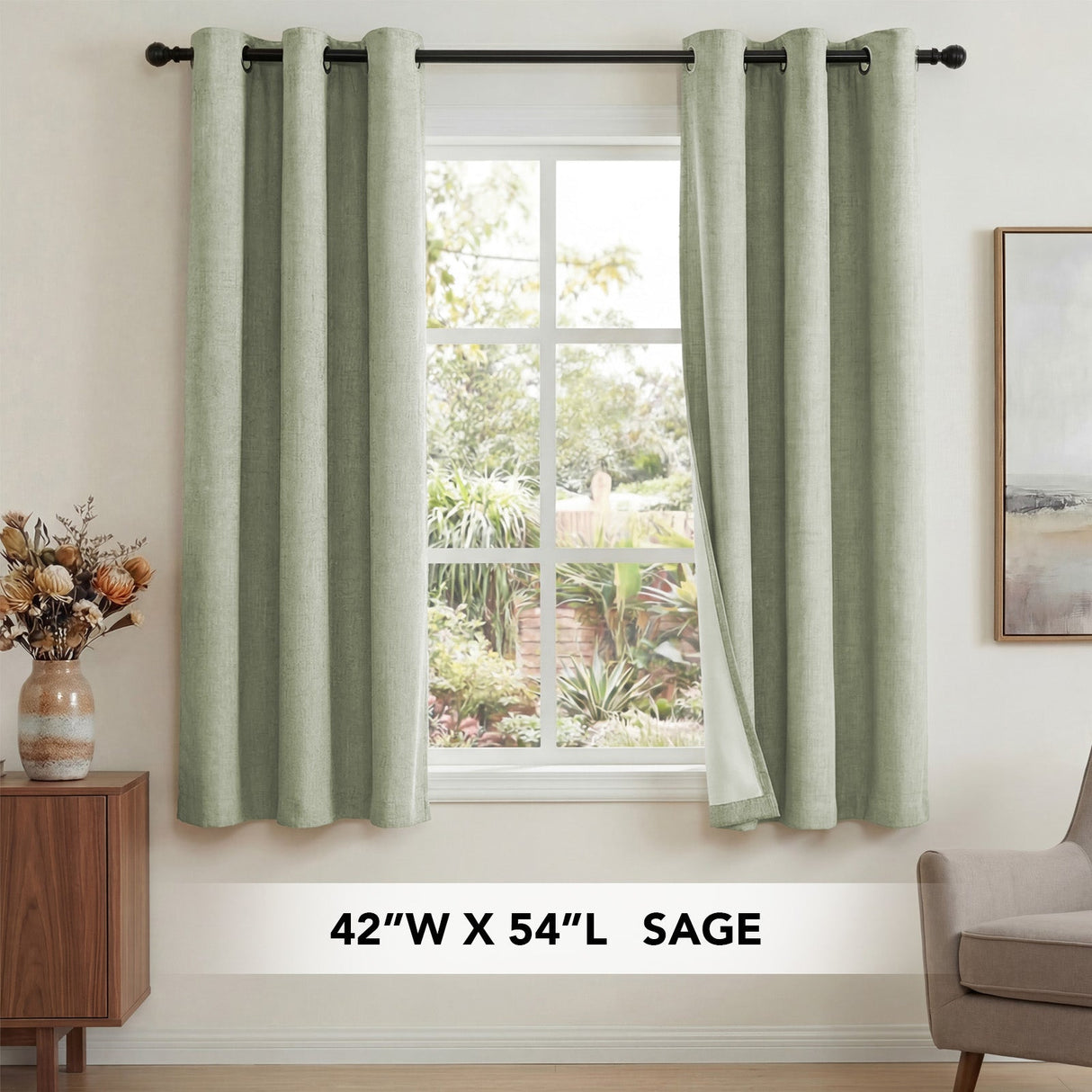 H.Versailtex Linen Blackout Thermal Insulated White Liner Grommet Top Small Window Curtains