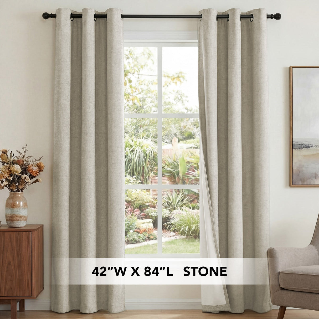 H.Versailtex Linen Blackout Thermal Insulated White Liner Grommet Top Small Window Curtains