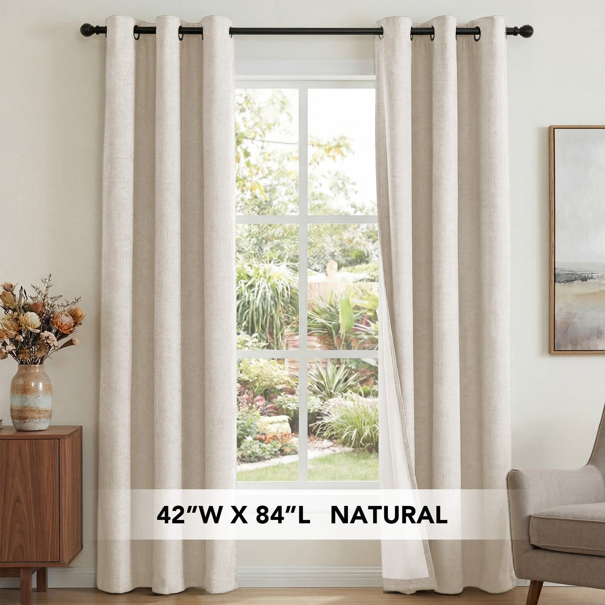 H.Versailtex Linen Blackout Thermal Insulated White Liner Grommet Top Small Window Curtains