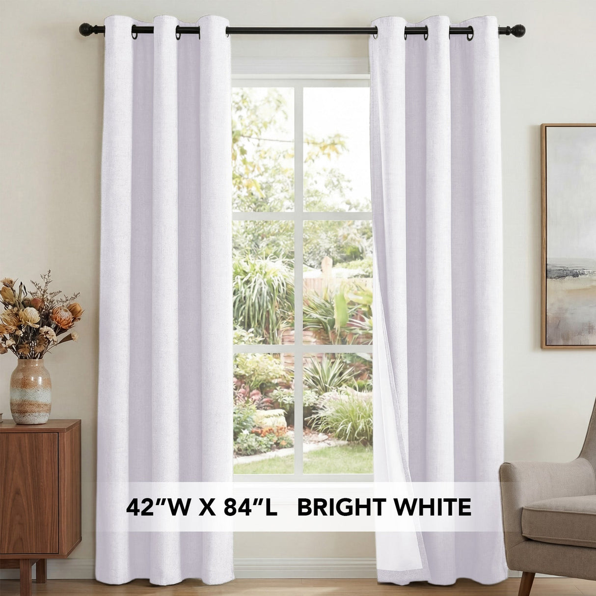 H.Versailtex Linen Blackout Thermal Insulated White Liner Grommet Top Small Window Curtains