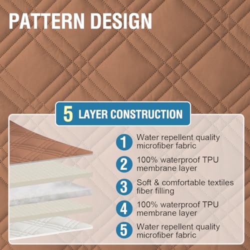 PrimeBeau 100% Waterproof Loveseat Couch Covers Traditional Chesterfield Sofa Covers with Extra Long Armrest Cover Waterproof and Washable Thick Couch Cover for Dogs (1 Piece)