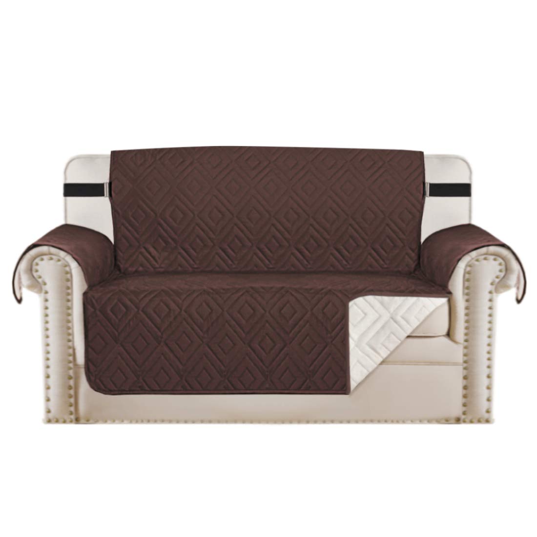 PrimeBeau Reversible Loveseat Cover Furniture Protector Anti-Slip Water Resistant 2 Inch Wide Elastic Straps Couch Covers