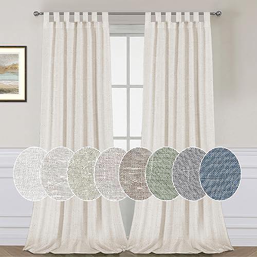 PrimeBeau Natural Linen Mix Tab Top Sheer Curtains (Set of 2) 52 Series