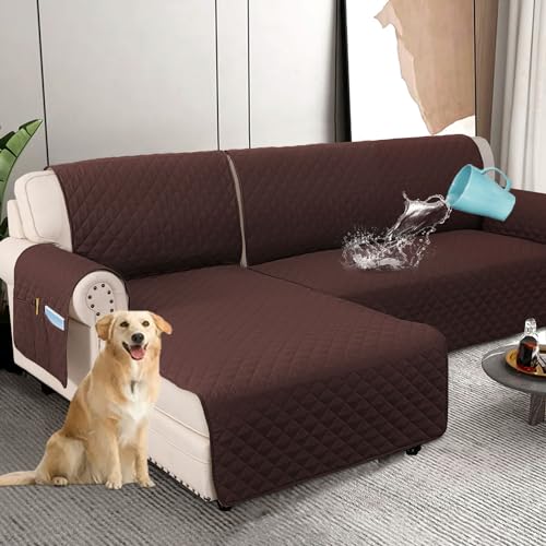 PrimeBeau 100% Waterproof Sectional Couch Covers 2-Piece Couch Cover L Shape Sofa Covers Washable for Dogs Non Slip (Loveseat）
