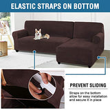 PrimeBeau 2 Pieces L-Shaped Rich Velvet Stretch Sofa Covers Anti-Slip Sectional Slipcovers with Straps Bottom Luxury Thick Velvet Corner Sofa Cover