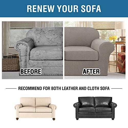 PrimeBeau Thicker Jacquard Fabric 3 Pieces Loveseat & Oversize Loveseat Covers for 2 Cushion Sofa Couch Slipcovers (Base Cover Plus 2 Seat Cushion Covers)