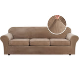 PrimeBeau Velvet 4 Piece High Stretch Sofa Slipcover Sofa Cover Furniture Protector Form Fit Thick Velvet Extra Large Sofa Cover for 3 Cushion Couch Covers