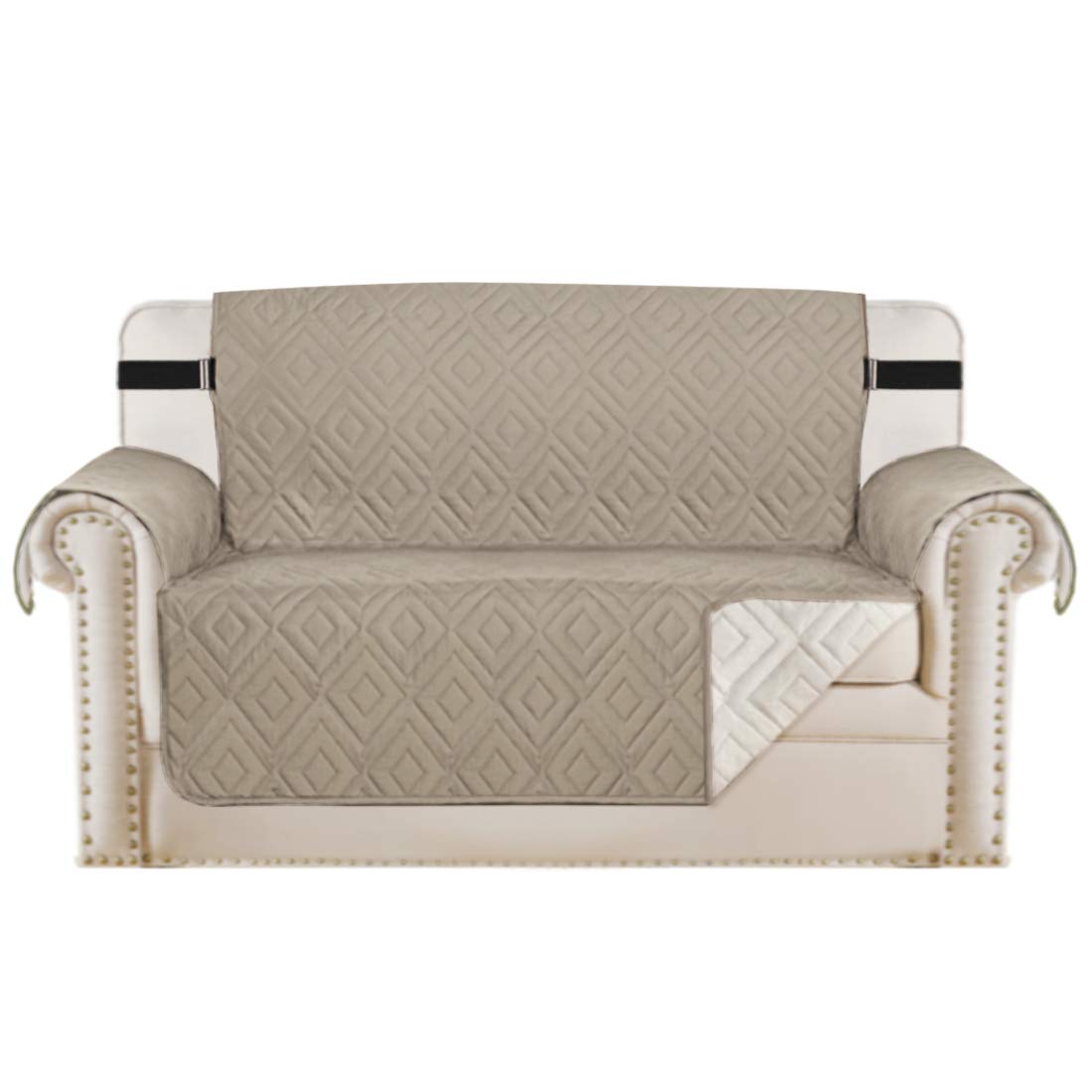 PrimeBeau Reversible Loveseat Cover Furniture Protector Anti-Slip Water Resistant 2 Inch Wide Elastic Straps Couch Covers