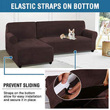 PrimeBeau 2 Pieces L-Shaped Rich Velvet Stretch Sofa Covers Anti-Slip Sectional Slipcovers with Straps Bottom Luxury Thick Velvet Corner Sofa Cover