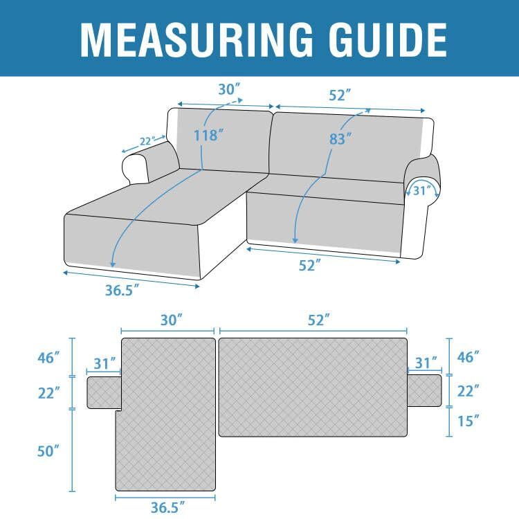 PrimeBeau 100% Waterproof Sectional Couch Covers 2-Piece Couch Cover L Shape Sofa Covers Washable for Dogs Non Slip (Loveseat）