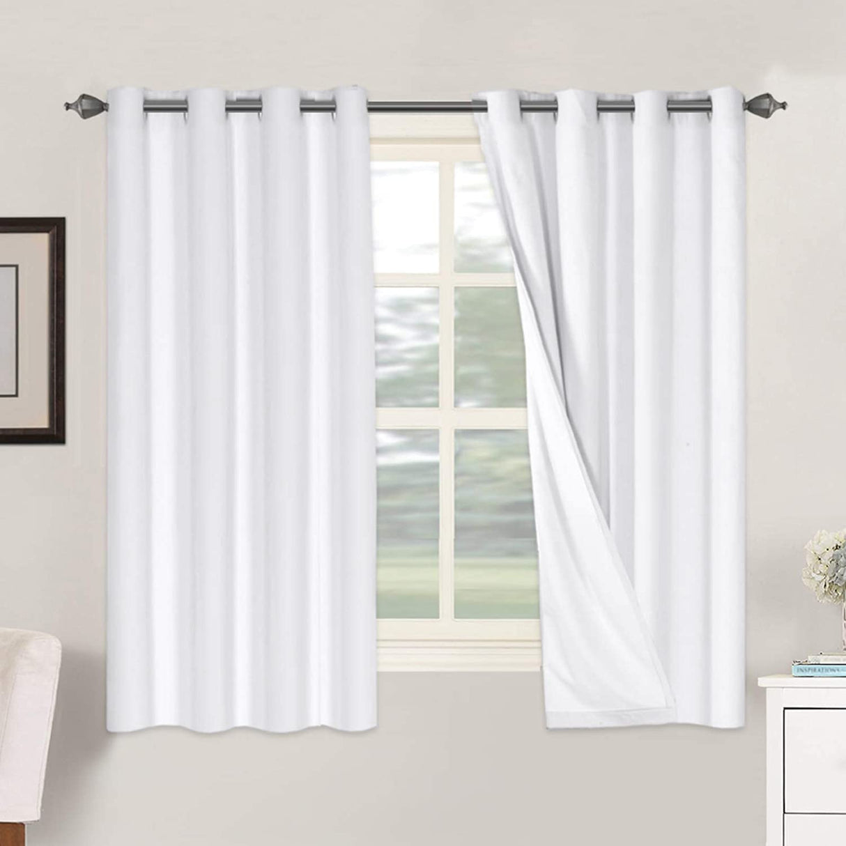 PrimeBeau 100% Blackout Linen Mixed Curtains, set of 2 Panels, 52 Series Short