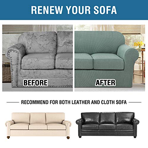 H.VERSAILTEX 4 Piece Stretch Sofa Covers for 3 Cushion Couch Covers for Living Room Furniture Slipcovers (Base Cover Plus 3 Seat Cushion Covers) Upgraded Thicker Jacquard Fabric (Sofa, Sage)