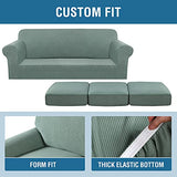 H.VERSAILTEX 4 Piece Stretch Sofa Covers for 3 Cushion Couch Covers for Living Room Furniture Slipcovers (Base Cover Plus 3 Seat Cushion Covers) Upgraded Thicker Jacquard Fabric (Sofa, Sage)