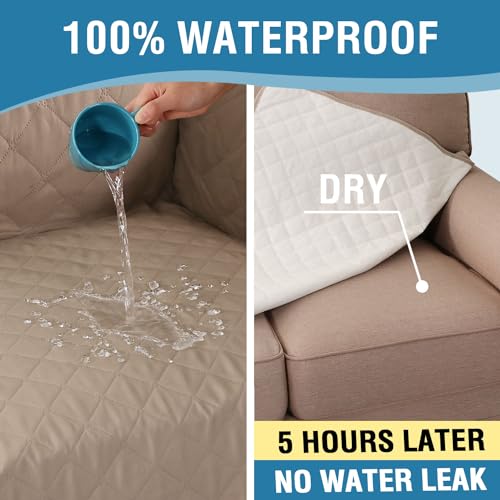 PrimeBeau 100% Waterproof Sectional Couch Covers 2-Piece Couch Cover L Shape Sofa Covers Washable for Dogs Non Slip (Loveseat）
