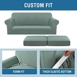 H.VERSAILTEX 3 Piece Stretch Sofa Covers for 2 Cushion Sofa Couch Covers for Living Room Sofa Slipcovers (Base Cover Plus 2 Seat Cushion Covers) Thicker Jacquard Fabric(Large Sofa, Sage)