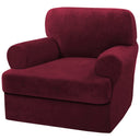 PrimeBeau 2 Piece Armchair Slipcovers Thick Velvet Couch Cover Furniture Protector Stretch Sofa Covers for 1 Cushion Couch with 1 Individual T Cushion Covers Washable