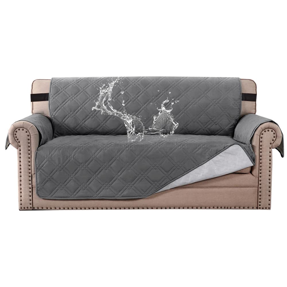 PrimeBeau 100% Waterproof Loveseat Cover Protector Couch Covers for Dogs/Pets | Sofa Slipcover for 2 Cushion Couch with Non Slip Backing and Adjustable Strap (Seat Width 46")