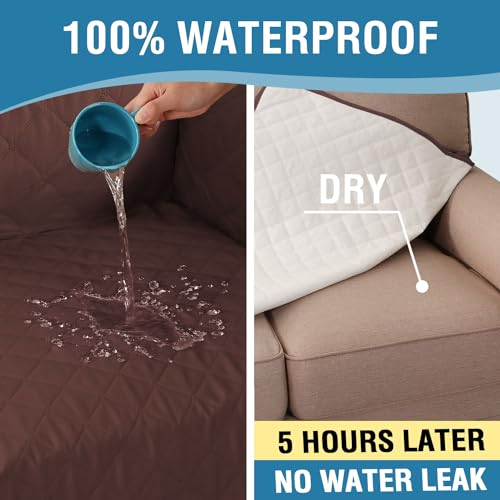 PrimeBeau 100% Waterproof Sectional Couch Covers 2-Piece Couch Cover L Shape Sofa Covers Washable for Dogs Non Slip (Loveseat）