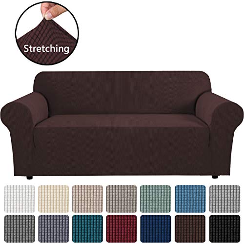 PrimeBeau 1 Piece Slipcovers for 3 Cushion Couch Soft Sofa Covers Washable Feature Thick Checked Jacquard Fabric with Elastic Bottom