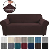 PrimeBeau 1 Piece Slipcovers for 3 Cushion Couch Soft Sofa Covers Washable Feature Thick Checked Jacquard Fabric with Elastic Bottom