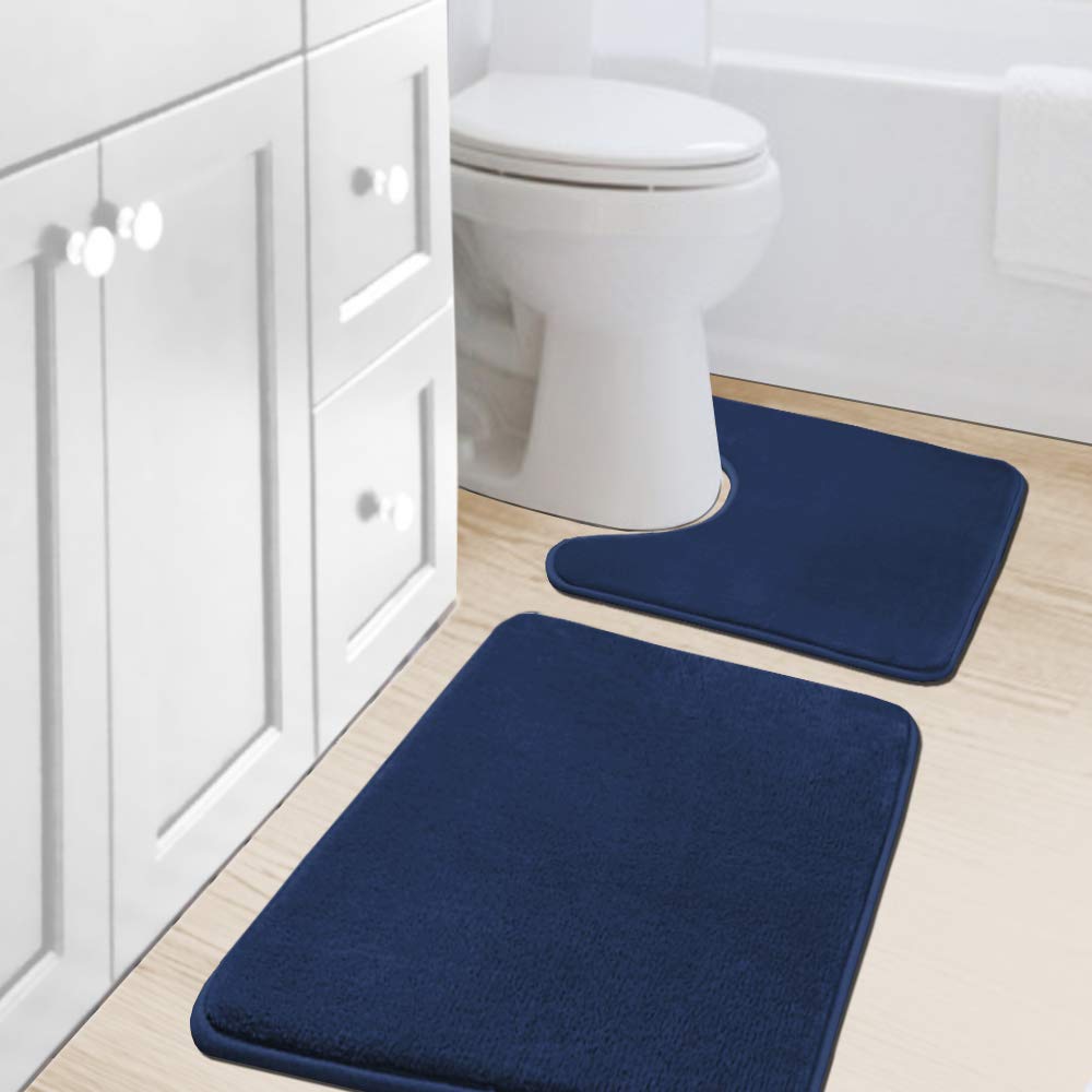PrimeBeau Luxurious Memory Foam Bath Mat, Flannel Velvety Bath Mat Luxury Extra Soft and Absorbent Non Slip Rugs(Set of 2)