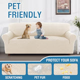 H.VERSAILTEX 2024 Newest Jacquard Couch Covers for 3 Cushion Couch 1 Piece Stretch Sofa Covers Furniture Protector Anti-Slip Soft Thickened Dogs Slipcovers Washable Wind Bell Pattern(Sofa, Ivory)