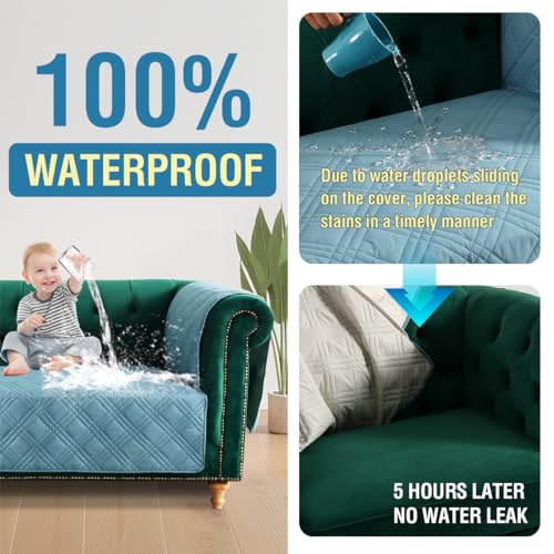 PrimeBeau 100% Waterproof Loveseat Couch Covers Traditional Chesterfield Sofa Covers with Extra Long Armrest Cover Waterproof and Washable Thick Couch Cover for Dogs (1 Piece)