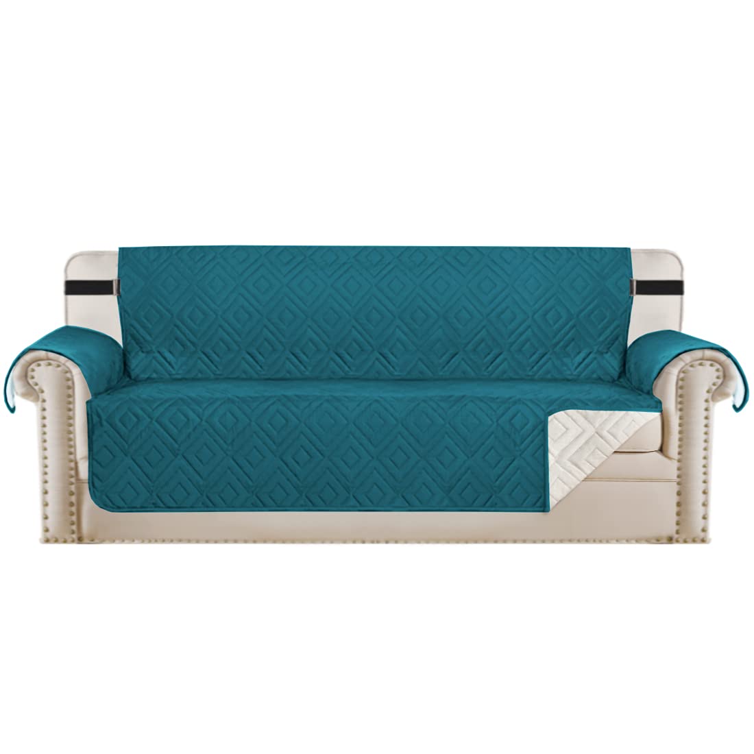 PrimeBeau Reversible Sofa & Oversize Sofa Cover Furniture Protector Anti-Slip Water Resistant 2 Inch Wide Elastic Straps Couch Covers