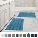 H.Versailtex 2 Pieces  Extra Thick Chenille Striped Pattern Shaggy Bath Rugs Include 1 Rectangle and 1 Toilet Rug