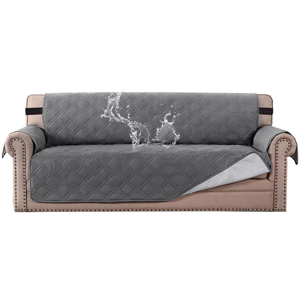 PrimeBeau 100% Waterproof Sofa Cover Protector | Couch Slipcover for 3 Cushion Couch | Non Slip Backing, Adjustable Strap | 5-Layers Material | Fits Seat Width up to 68"