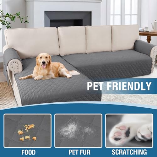 PrimeBeau 2 Piece L Shaped Couch Covers for Sectional Sofa Couch Cover with Chaise Lounge 100% Waterproof Furniture Covers for Pets