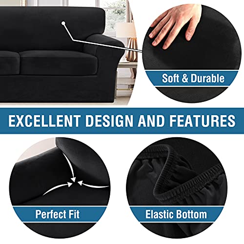 PrimeBeau Real Velvet Plush 4 Piece Stretch Sofa Covers Couch Covers for 3 Cushions Couch Sofa Covers