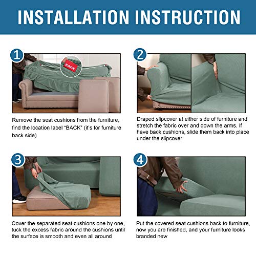 H.VERSAILTEX 4 Piece Stretch Sofa Covers for 3 Cushion Couch Covers for Living Room Furniture Slipcovers (Base Cover Plus 3 Seat Cushion Covers) Upgraded Thicker Jacquard Fabric (Sofa, Sage)