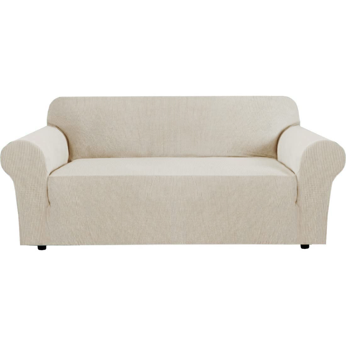 PrimeBeau 1 Piece Slipcovers for 3 Cushion Couch Soft Sofa Covers Washable Feature Thick Checked Jacquard Fabric with Elastic Bottom