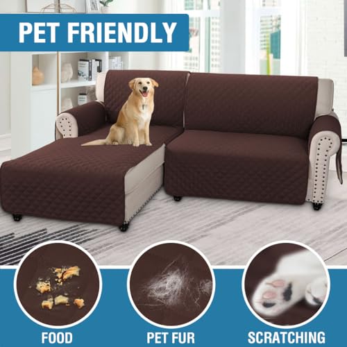 PrimeBeau 100% Waterproof Sectional Couch Covers 2-Piece Couch Cover L Shape Sofa Covers Washable for Dogs Non Slip (Loveseat）