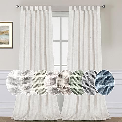 PrimeBeau Natural Linen Mix Tab Top Sheer Curtains (Set of 2) 52 Series