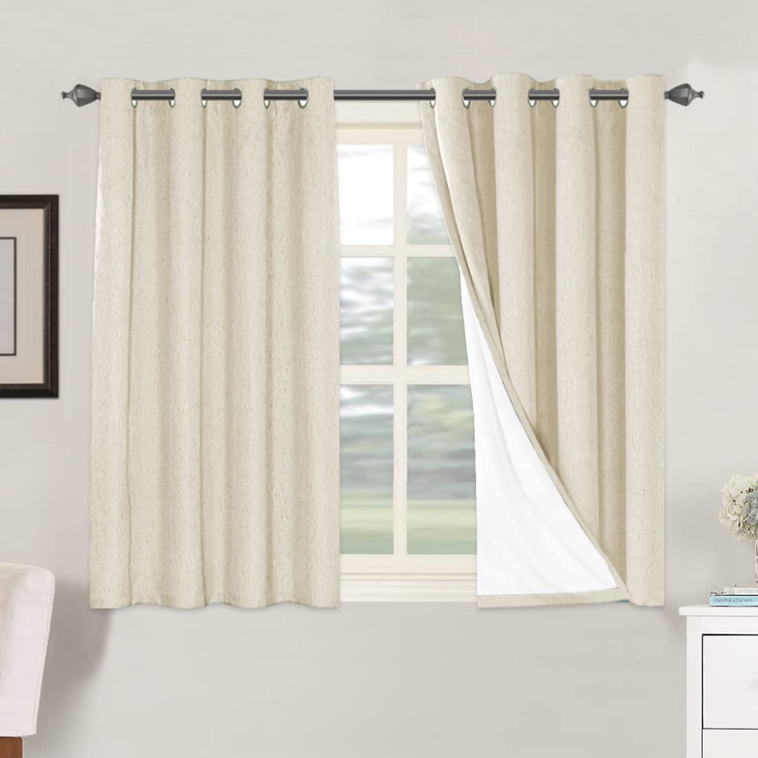 H.VERSAILTEX 100% Blackout Curtains for Bedroom Thermal Insulated Linen Textured Curtains Heat and Full Light Blocking Drapes Living Room Curtains 2 Panel Sets, Bleached Sand, 52x45 Inch