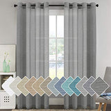 PrimeBeau Faux Linen Grommet Sheer Curtains - Set of 2 Panels 52 Series Long