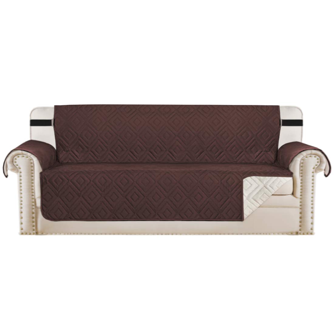 PrimeBeau Reversible Sofa & Oversize Sofa Cover Furniture Protector Anti-Slip Water Resistant 2 Inch Wide Elastic Straps Couch Covers