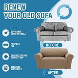 PrimeBeau 2023 Version Loveseat Cover 1-Piece Stretch Couch Covers for 2 Cushion Couch Sofa Cover Spandex Non Slip Soft Form Fit Furniture Protector with Elastic Bottom