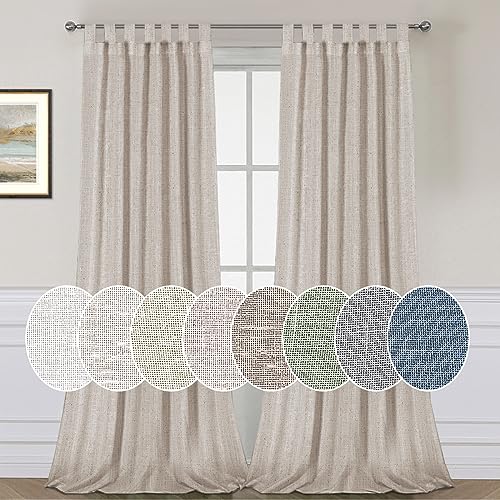 PrimeBeau Natural Linen Mix Tab Top Sheer Curtains (Set of 2) 52 Series