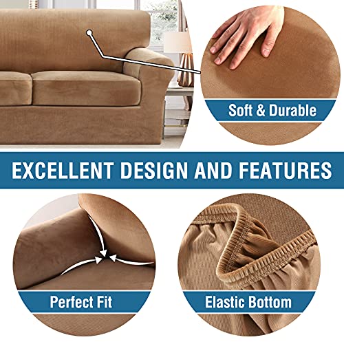 PrimeBeau Real Velvet Plush 4 Piece Stretch Sofa Covers Couch Covers for 3 Cushions Couch Sofa Covers